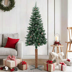 vidaXL Weihnachtsbaum Schlank mit Echtholz und Schnee Grün 150 cm