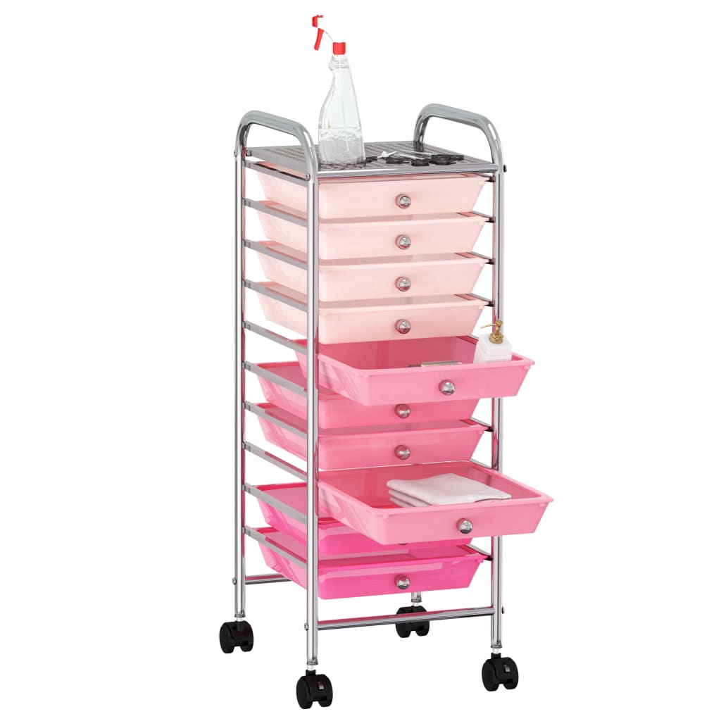vidaXL Schubladenwagen mit 10 Schubladen Ombre Rosa Kunststoff