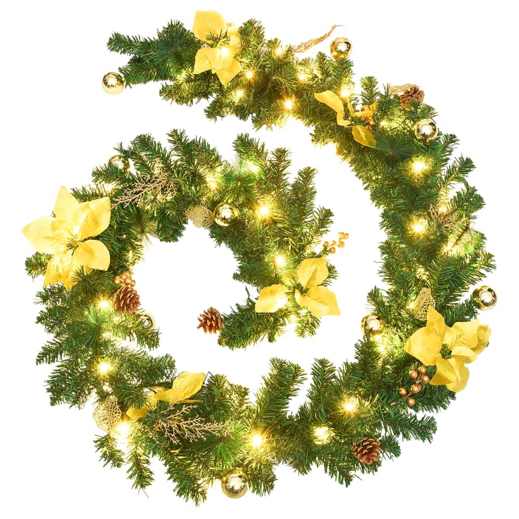 vidaXL Weihnachtsgirlande mit LED-Lichtern Grün 2,7 m PVC