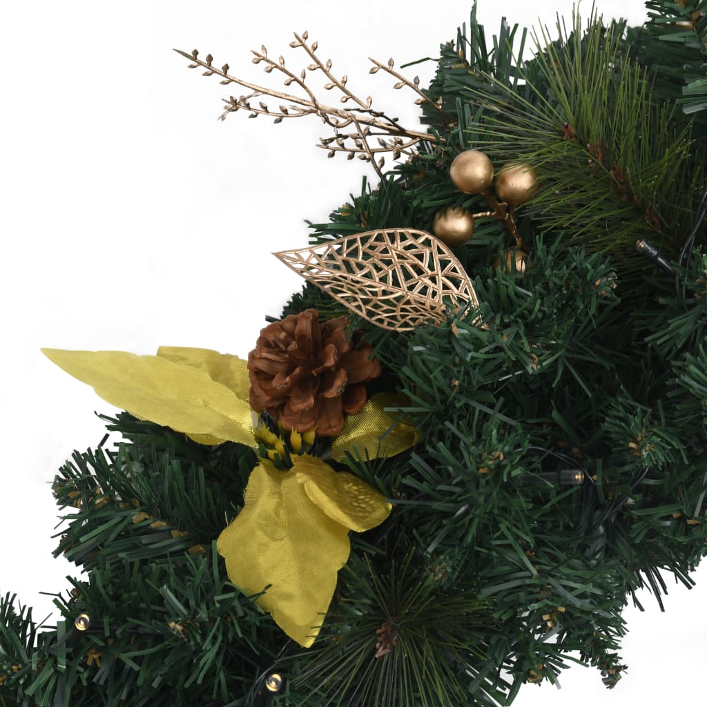 vidaXL Weihnachtskranz mit LED-Leuchten Grün 60 cm PVC
