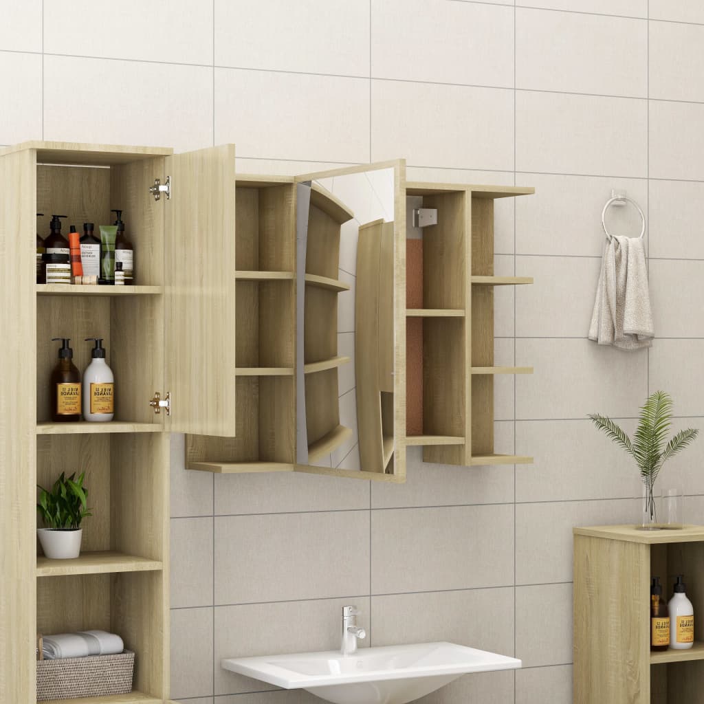 vidaXL Bad-Spiegelschrank Sonoma-Eiche 80x20,5x64 cm Holzwerkstoff