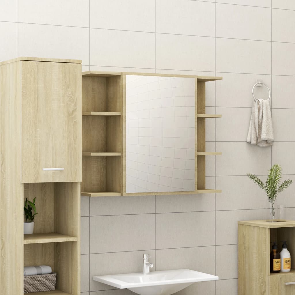 vidaXL Bad-Spiegelschrank Sonoma-Eiche 80x20,5x64 cm Holzwerkstoff