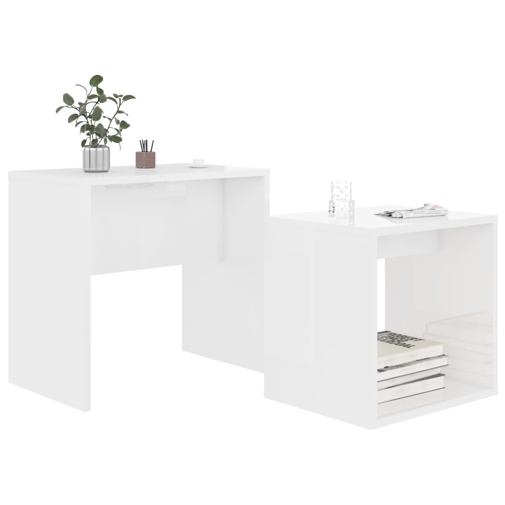 vidaXL Couchtisch-Set Hochglanz-Weiß 48x30x45 cm Holzwerkstoff