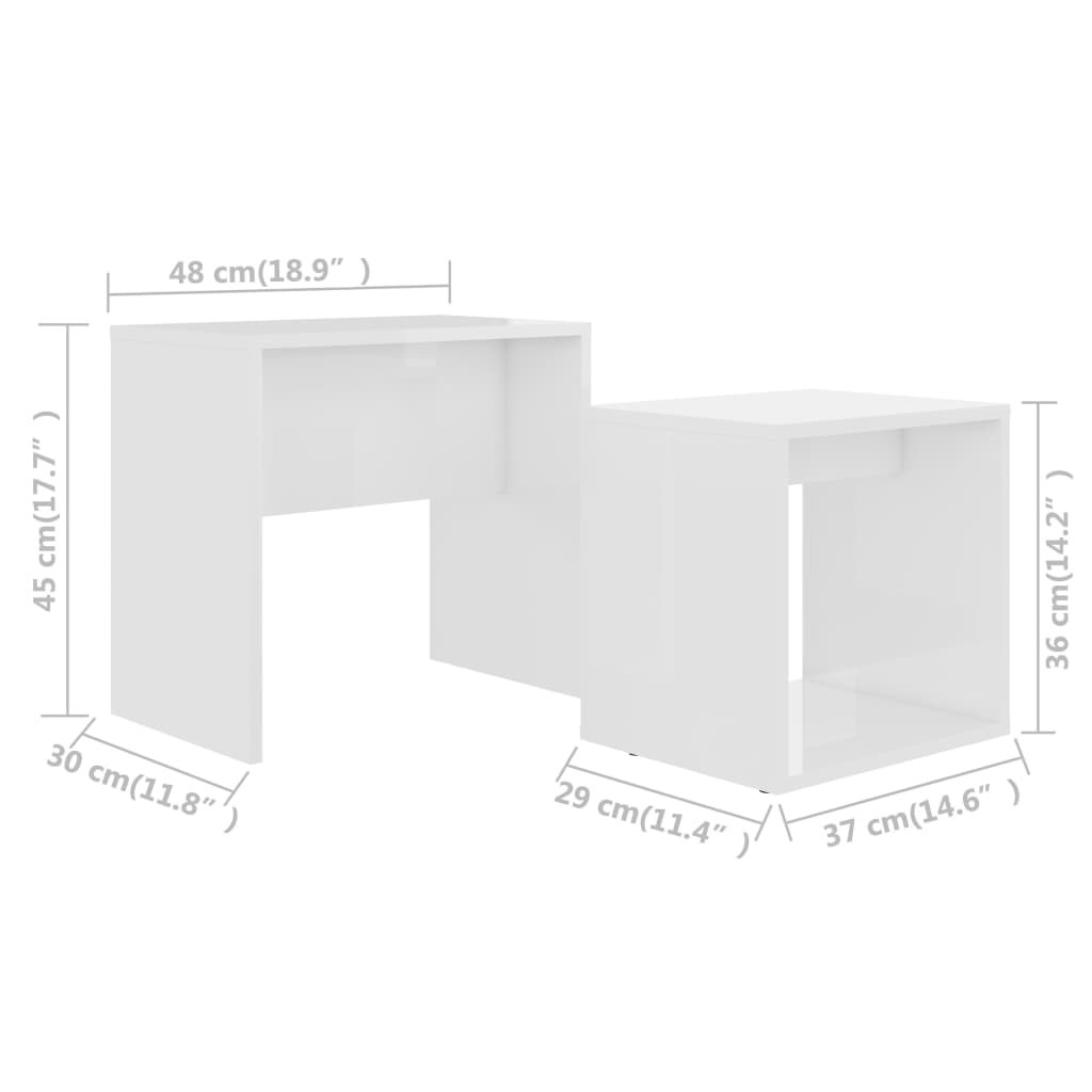 vidaXL Couchtisch-Set Hochglanz-Weiß 48x30x45 cm Holzwerkstoff