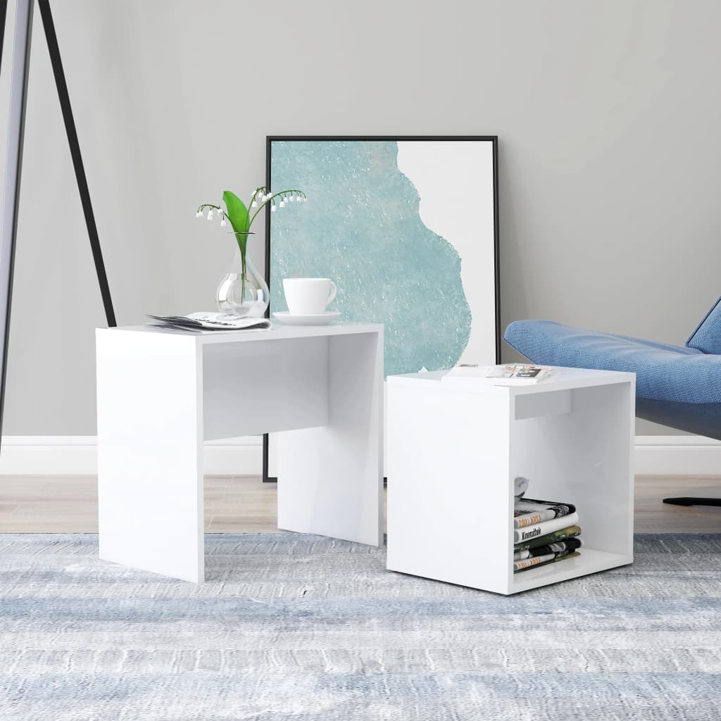 vidaXL Couchtisch-Set Hochglanz-Weiß 48x30x45 cm Holzwerkstoff