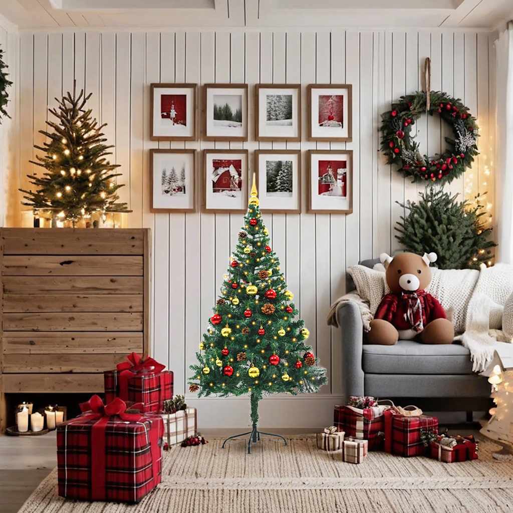 vidaXL Künstlicher Weihnachtsbaum mit Beleuchtung & Kugeln Grün 150 cm