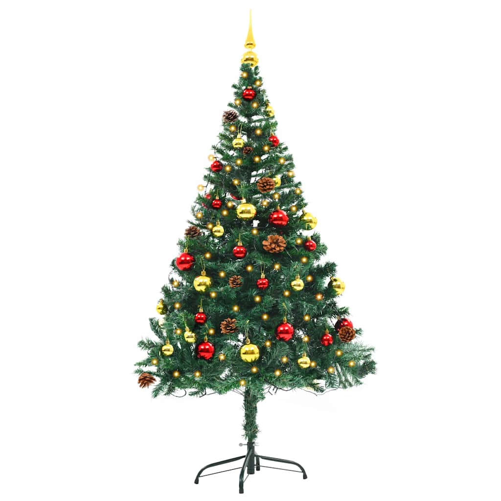 vidaXL Künstlicher Weihnachtsbaum mit Beleuchtung & Kugeln Grün 150 cm