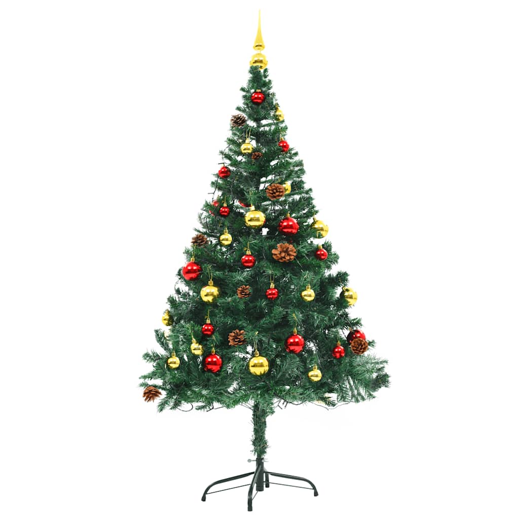 vidaXL Künstlicher Weihnachtsbaum mit Beleuchtung & Kugeln Grün 150 cm