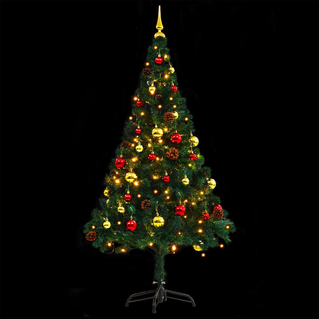 vidaXL Künstlicher Weihnachtsbaum mit Beleuchtung & Kugeln Grün 150 cm