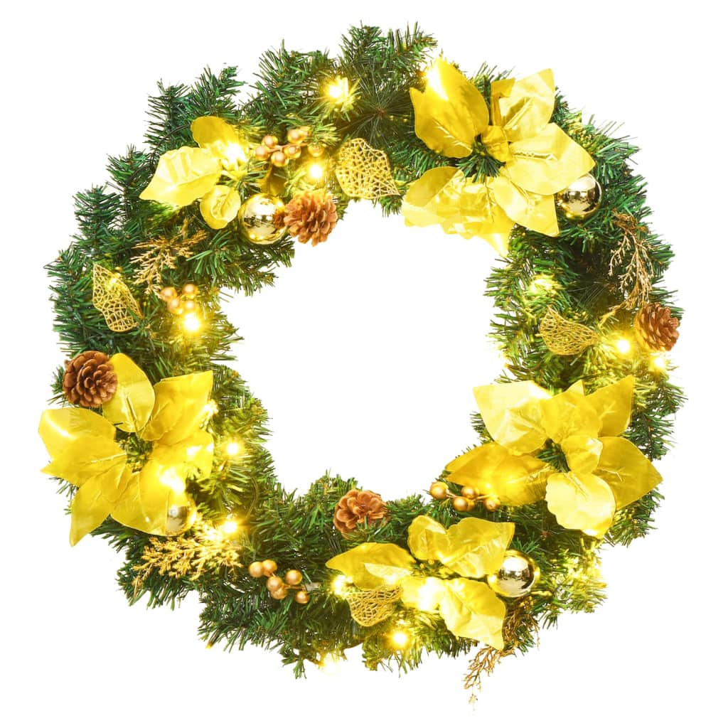 vidaXL Weihnachtskranz mit LED-Lichtern Grün 60 cm PVC