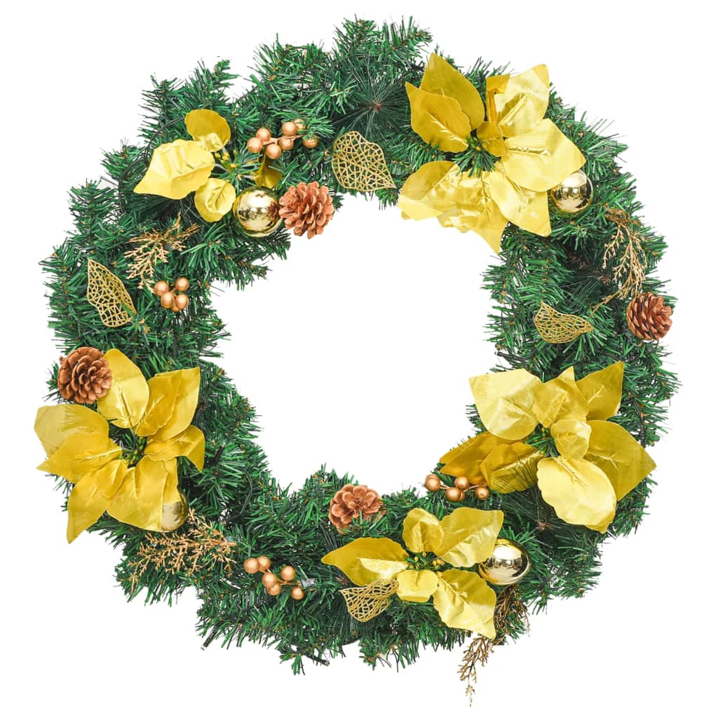 vidaXL Weihnachtskranz mit LED-Lichtern Grün 60 cm PVC