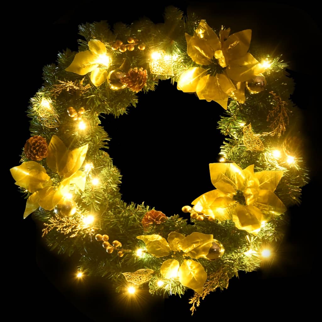 vidaXL Weihnachtskranz mit LED-Lichtern Grün 60 cm PVC