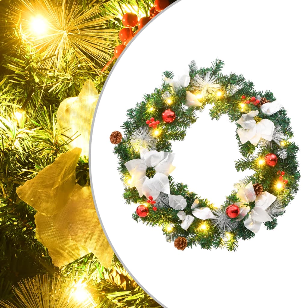 vidaXL Weihnachtskranz mit LED-Leuchten Grün 60 cm PVC