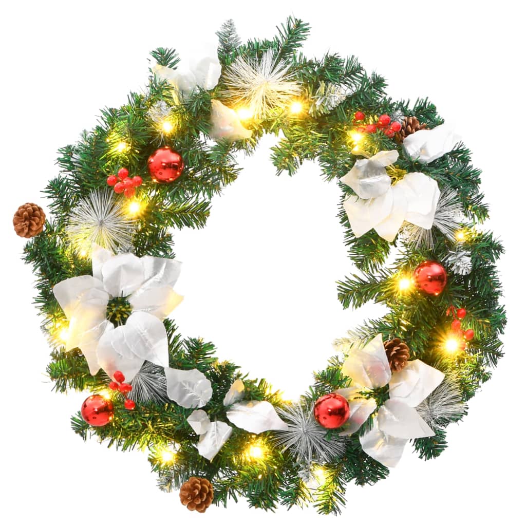 vidaXL Weihnachtskranz mit LED-Leuchten Grün 60 cm PVC