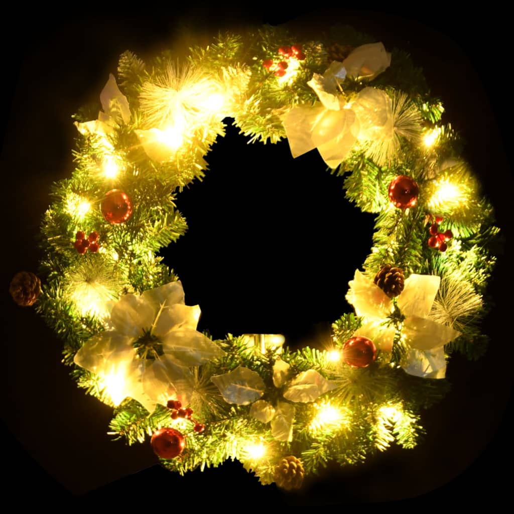 vidaXL Weihnachtskranz mit LED-Leuchten Grün 60 cm PVC