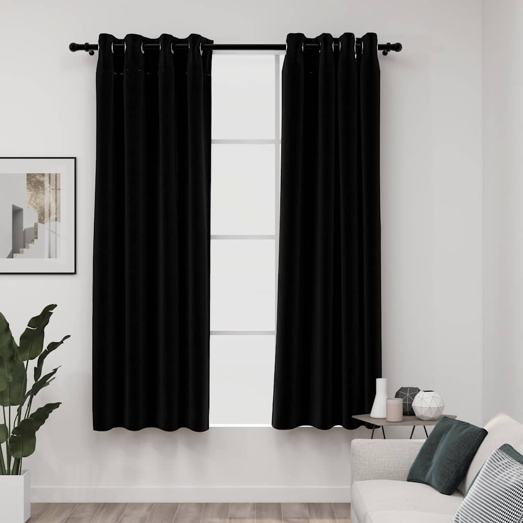 vidaXL Verdunkelungsvorhänge Ösen Leinenoptik 2 Stk. Schwarz 140x175cm