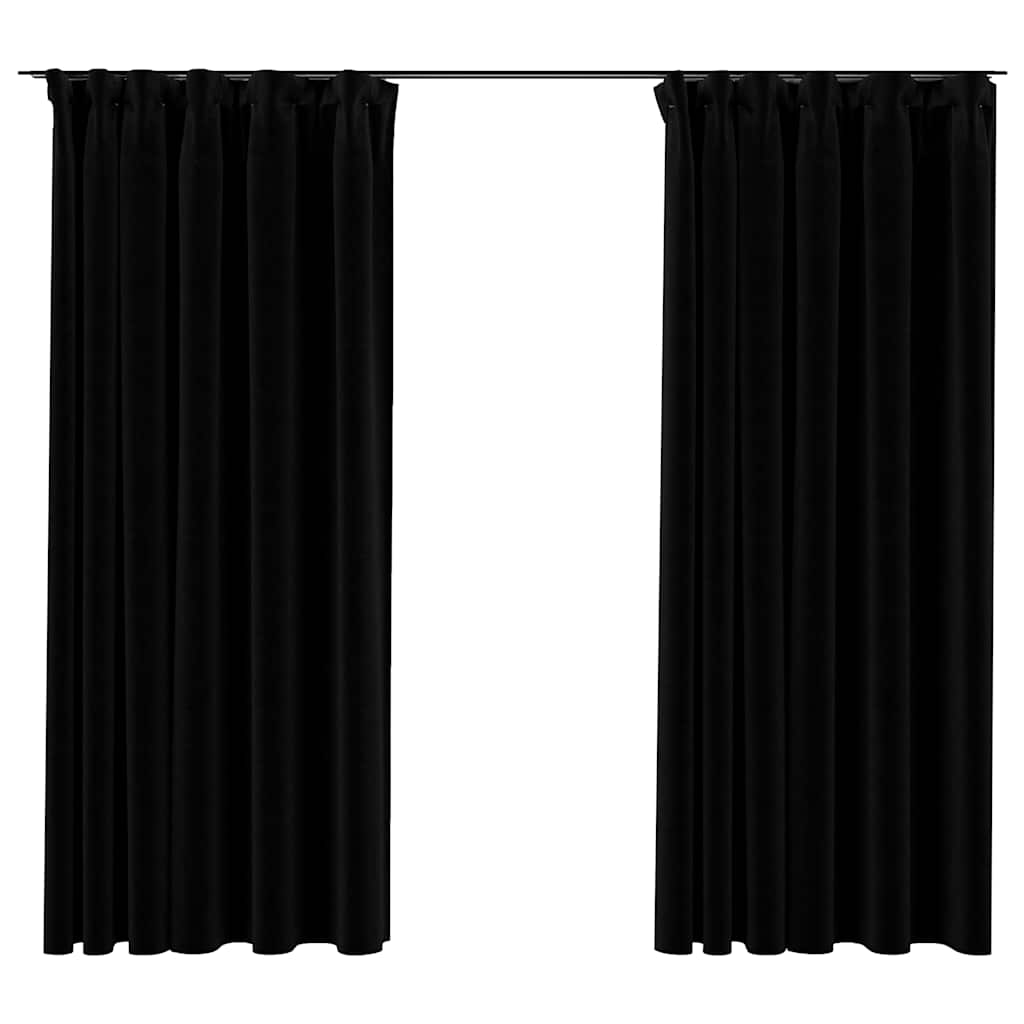 vidaXL Verdunkelungsvorhänge Haken Leinenoptik 2Stk. Schwarz 140x175cm
