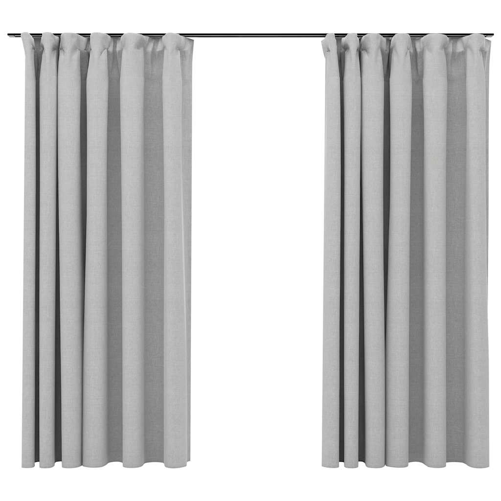 vidaXL Verdunkelungsvorhänge Haken Leinenoptik 2 Stk. Grau 140x175 cm