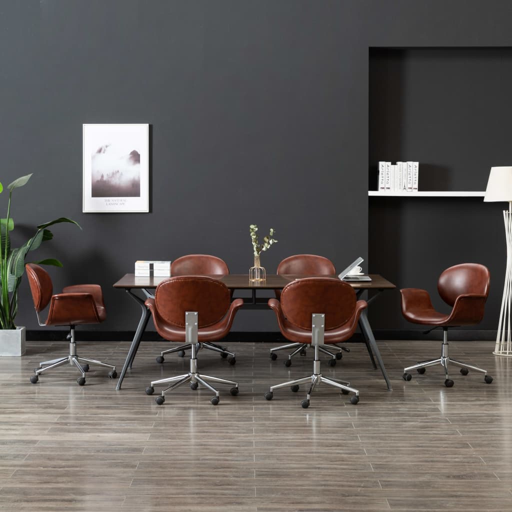 vidaXL Drehbare Esszimmerstühle 6 Stk. Kunstleder Braun