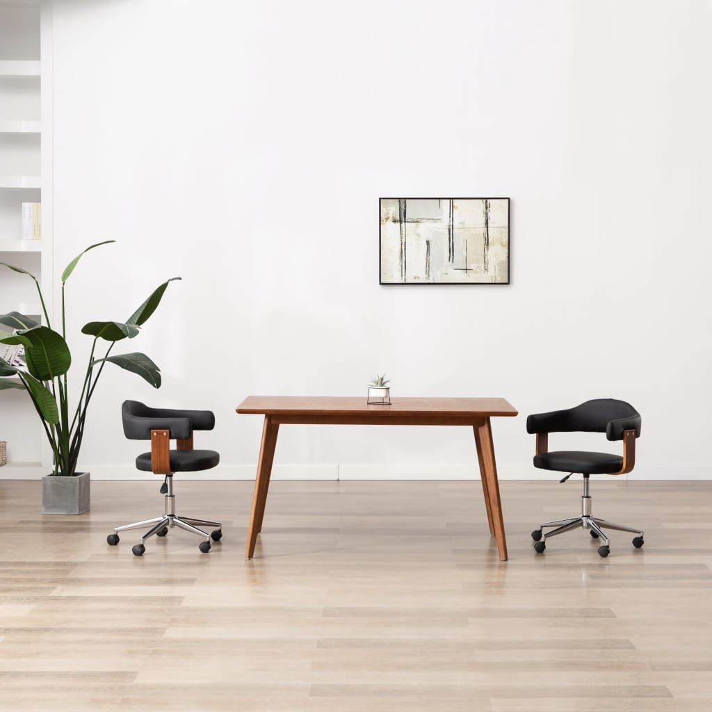 vidaXL Esszimmerstühle 2 Stk. Drehbar Schwarz Bugholz und Kunstleder