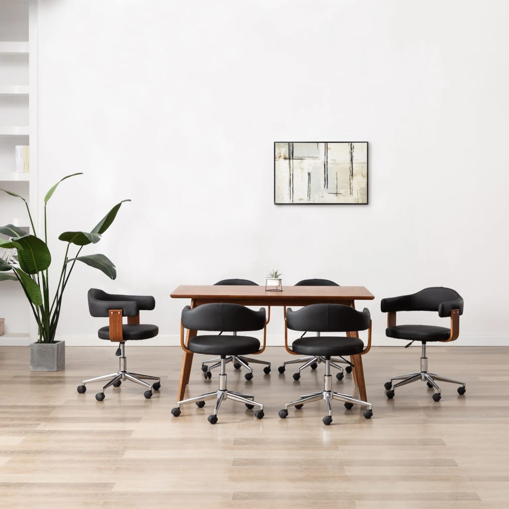 vidaXL Esszimmerstühle 6 Stk. Drehbar Schwarz Bugholz und Kunstleder
