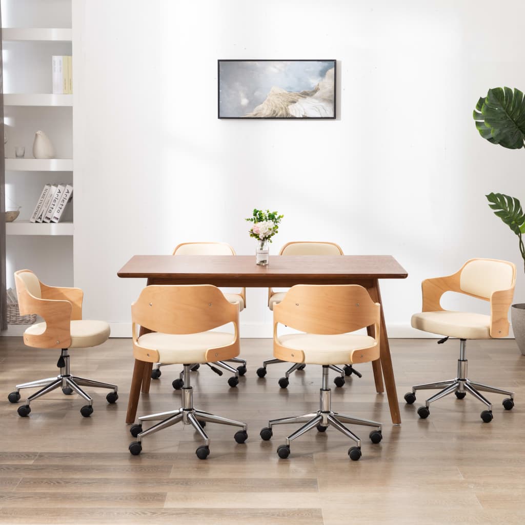 vidaXL Drehbare Esszimmerstühle 6 Stk. Weiß Bugholz und Kunstleder