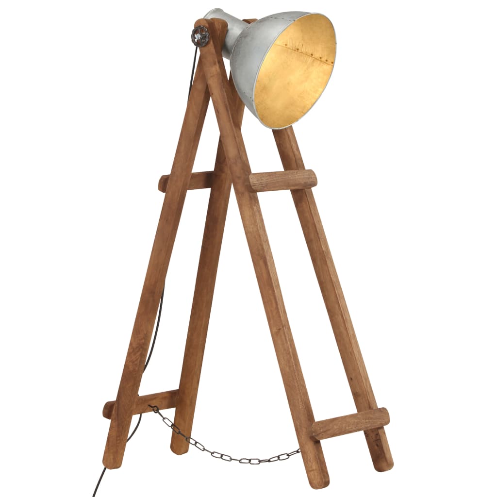 vidaXL Stehlampe Silbern E27 Mango Massivholz