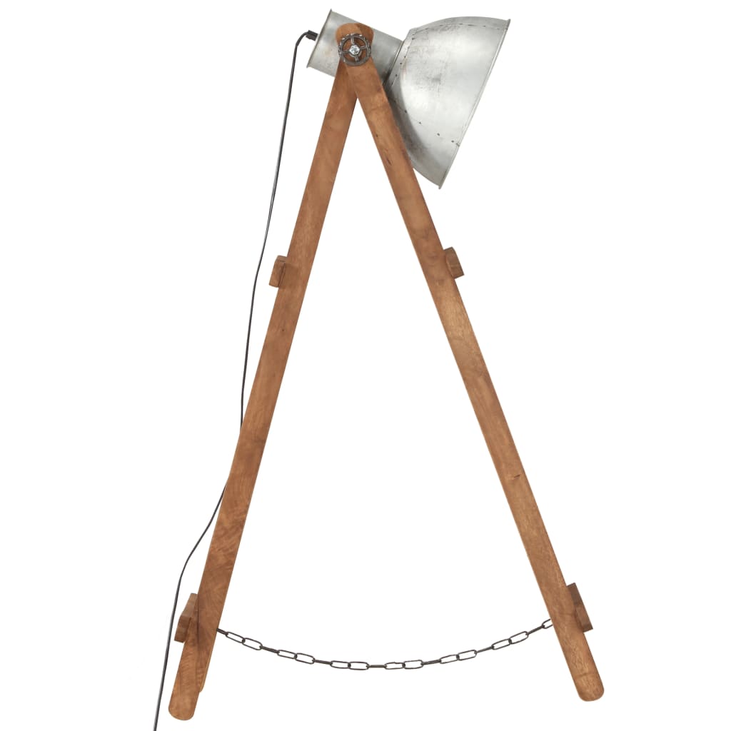 vidaXL Stehlampe Silbern E27 Mango Massivholz
