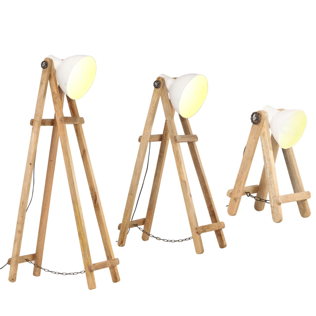 vidaXL Stehlampen 3 Stk. Weiß E27 Mango Massivholz