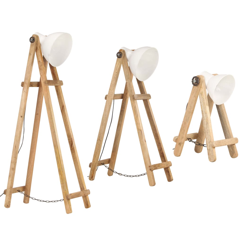 vidaXL Stehlampen 3 Stk. Weiß E27 Mango Massivholz