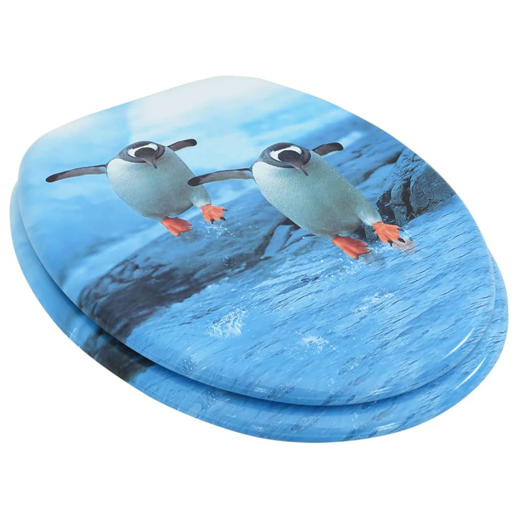 vidaXL Toilettensitz mit Deckel MDF Pinguin-Design
