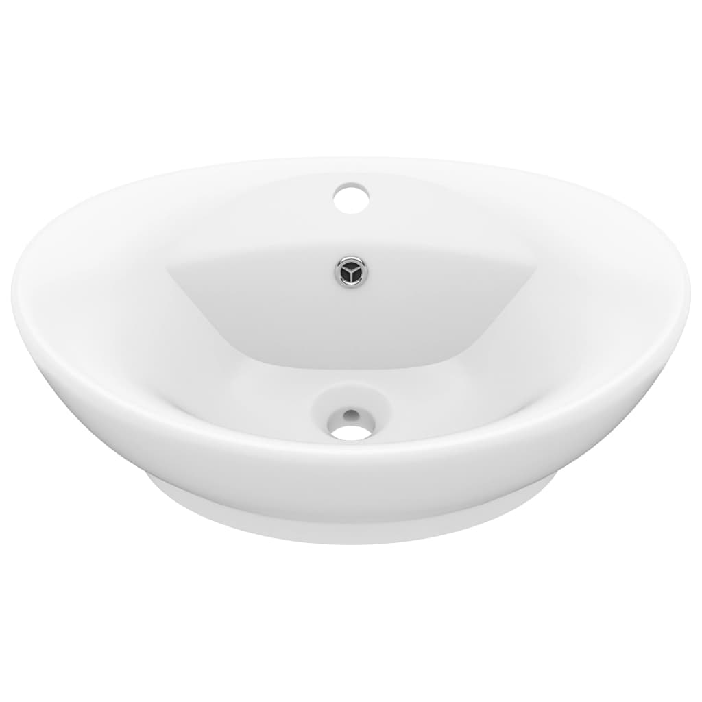 vidaXL Luxus-Waschbecken Überlauf Oval Matt-Weiß 58,5x39 cm Keramik