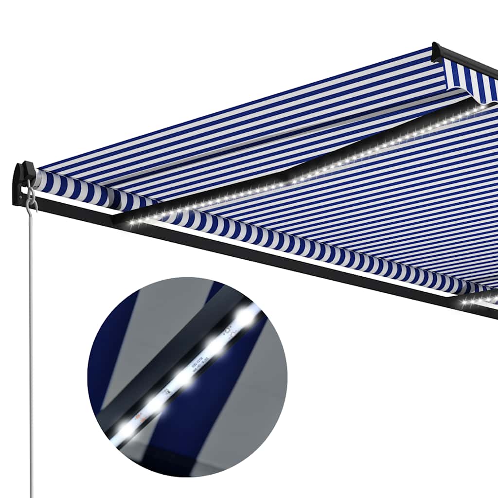 vidaXL Markise Manuell Einziehbar mit LED Blau & Weiß