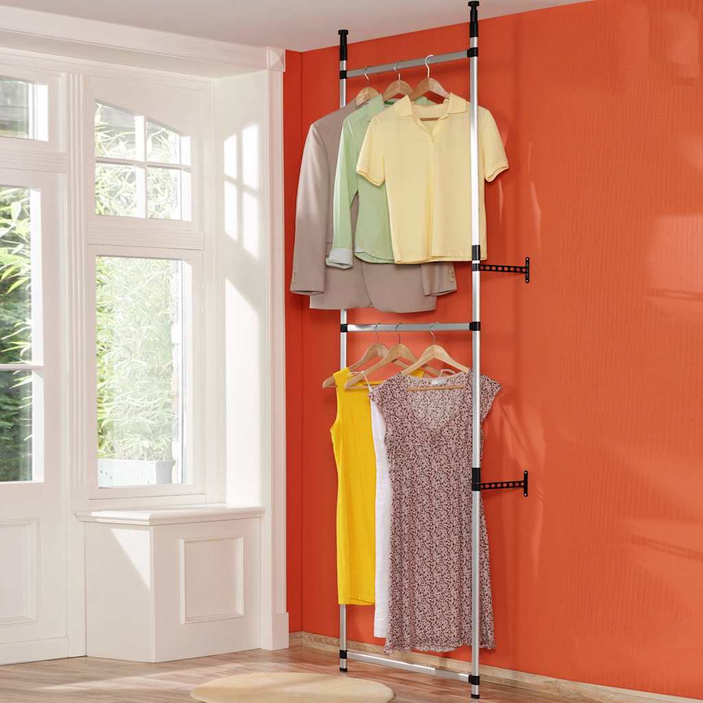 vidaXL Teleskop-Garderobe mit Stangen und Regal Aluminium