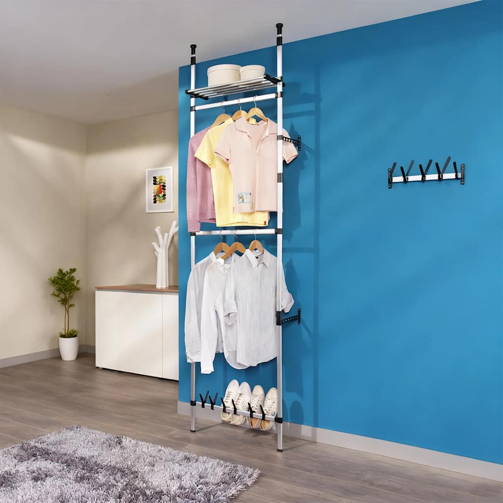 vidaXL Teleskop-Garderobe mit Stangen und Regal Aluminium