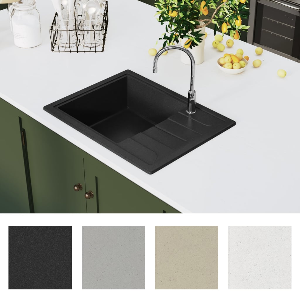 vidaXL Küchenspüle mit Überlauf Oval Schwarz Granit