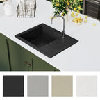 vidaXL Küchenspüle mit Überlauf Oval Schwarz Granit