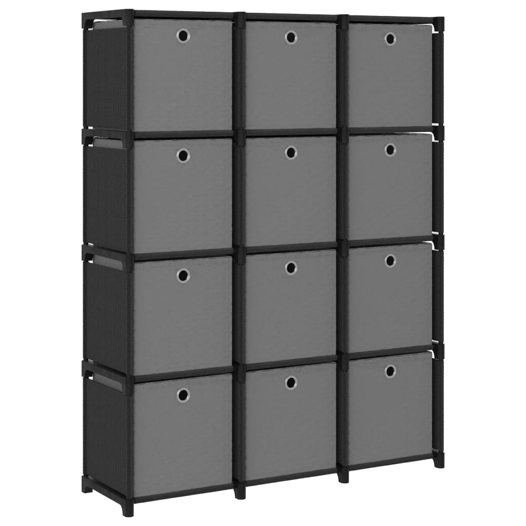 vidaXL Würfel-Regal mit Boxen 12 Fächer Schwarz 103x30x141 cm Stoff