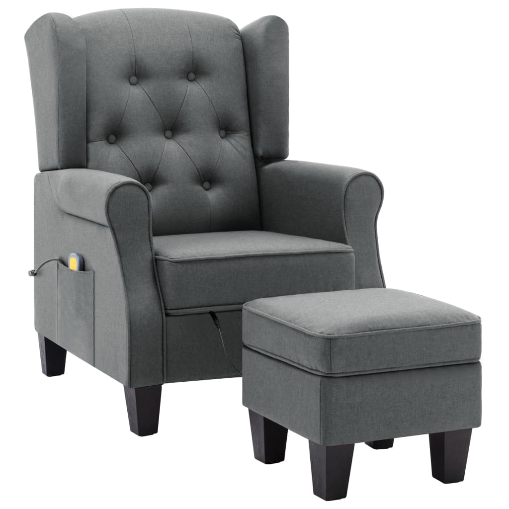 vidaXL Massagesessel mit Hocker Hellgrau Stoff