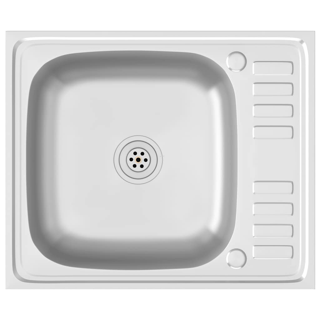 vidaXL Spüle mit Abtropffläche Set Silbern 600x500x155 mm Edelstahl