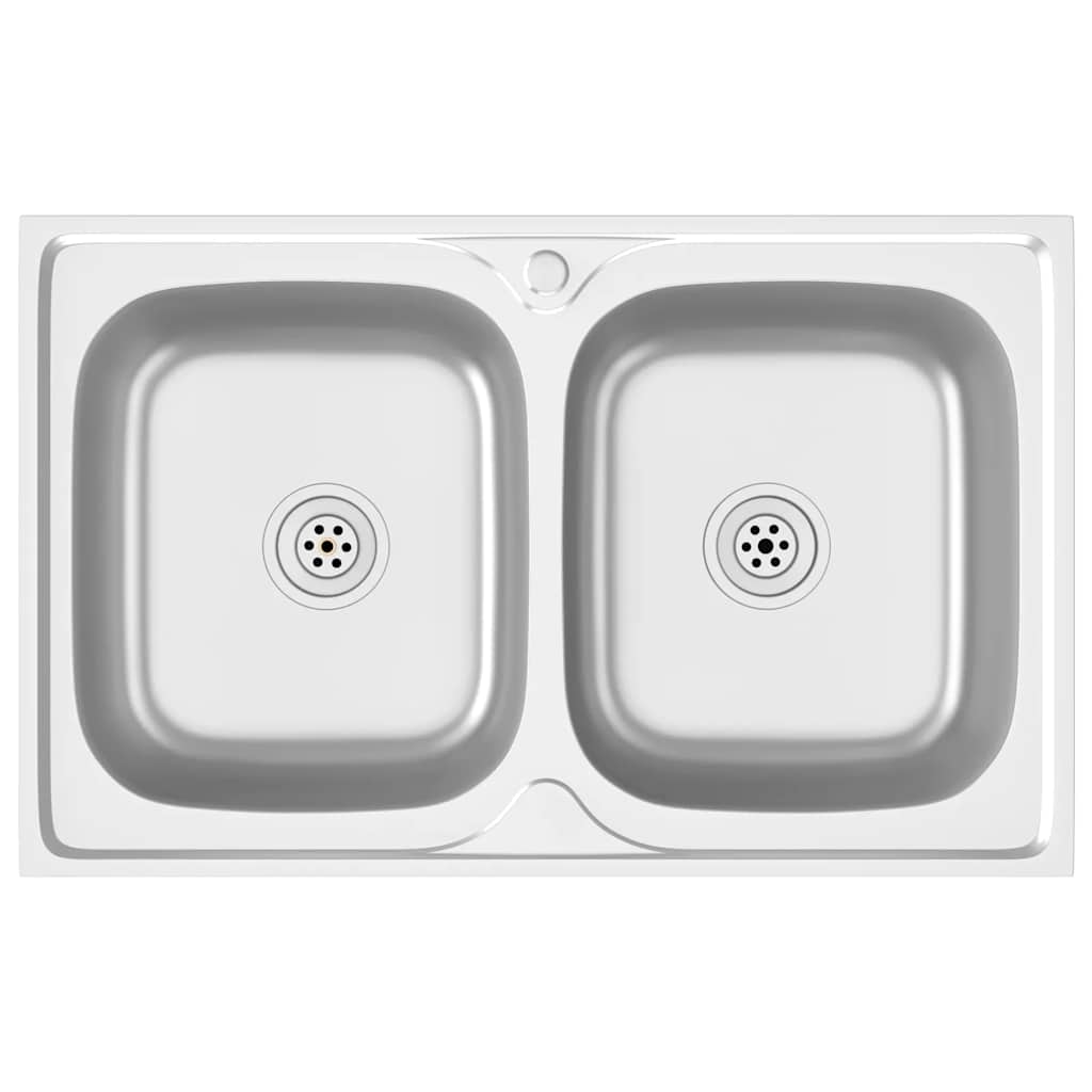 vidaXL Doppelspüle Silbern 800x500x155 mm Edelstahl