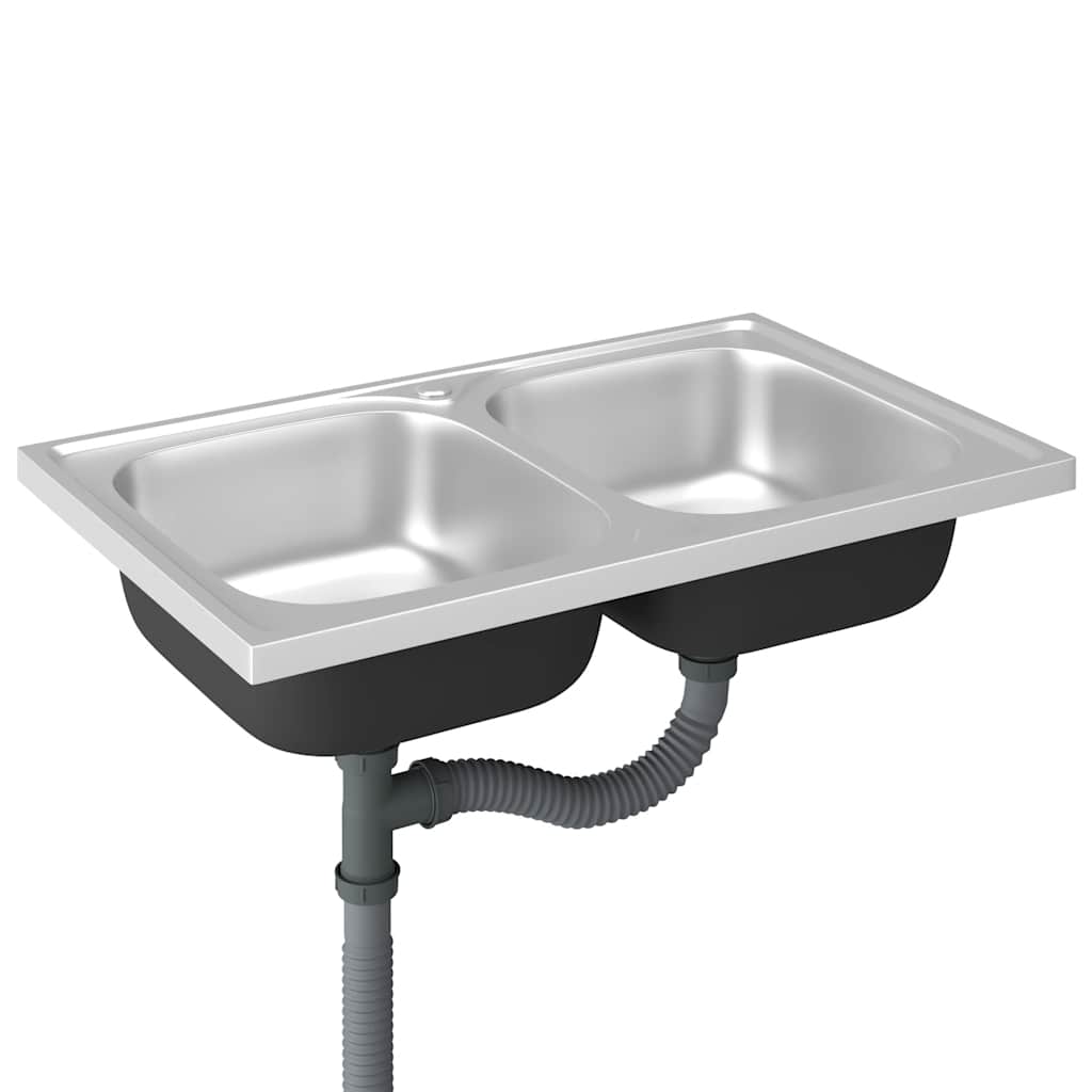vidaXL Doppelspüle Silbern 800x500x155 mm Edelstahl