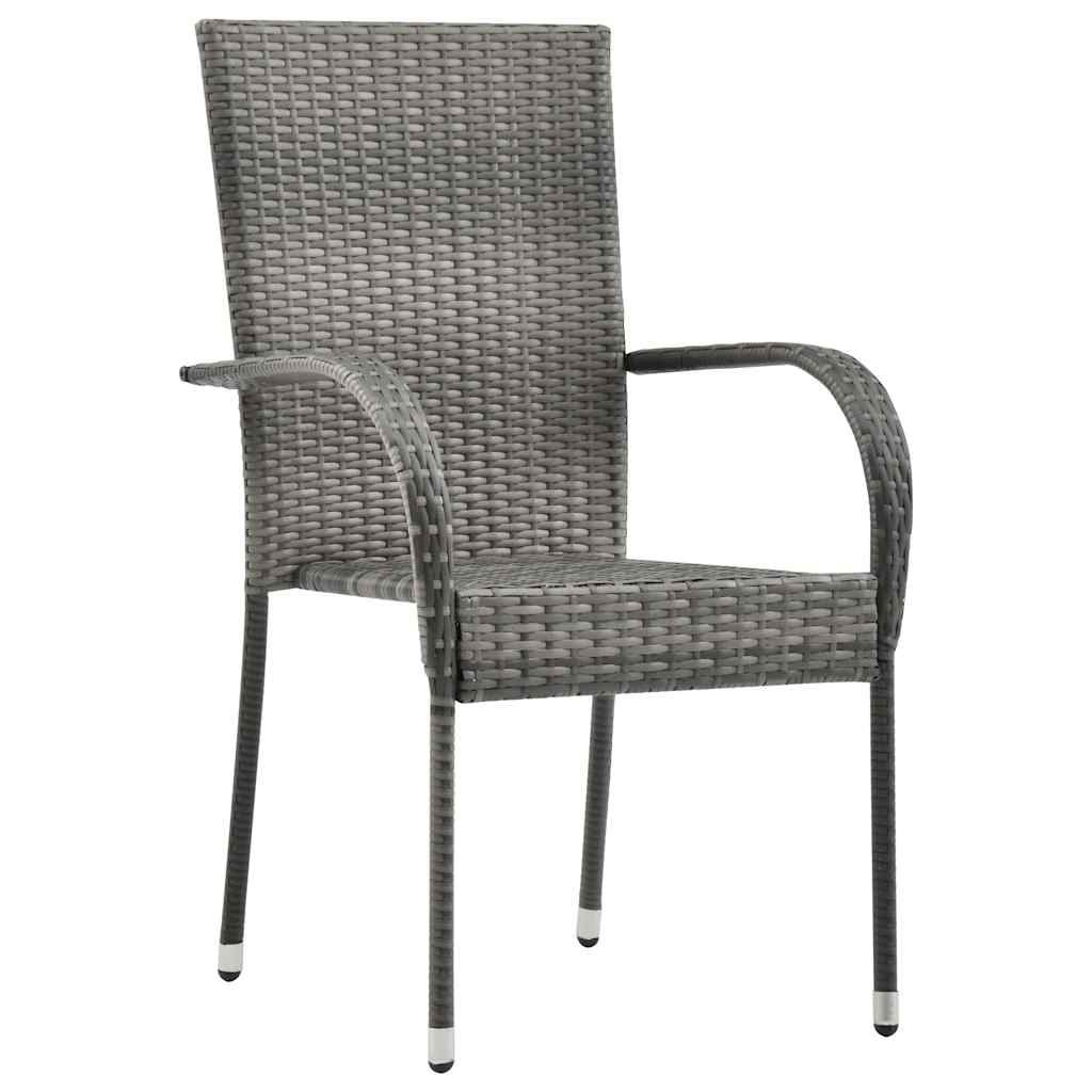 vidaXL Gartenstühle Stapelbar 4 Stk. Grau Poly Rattan