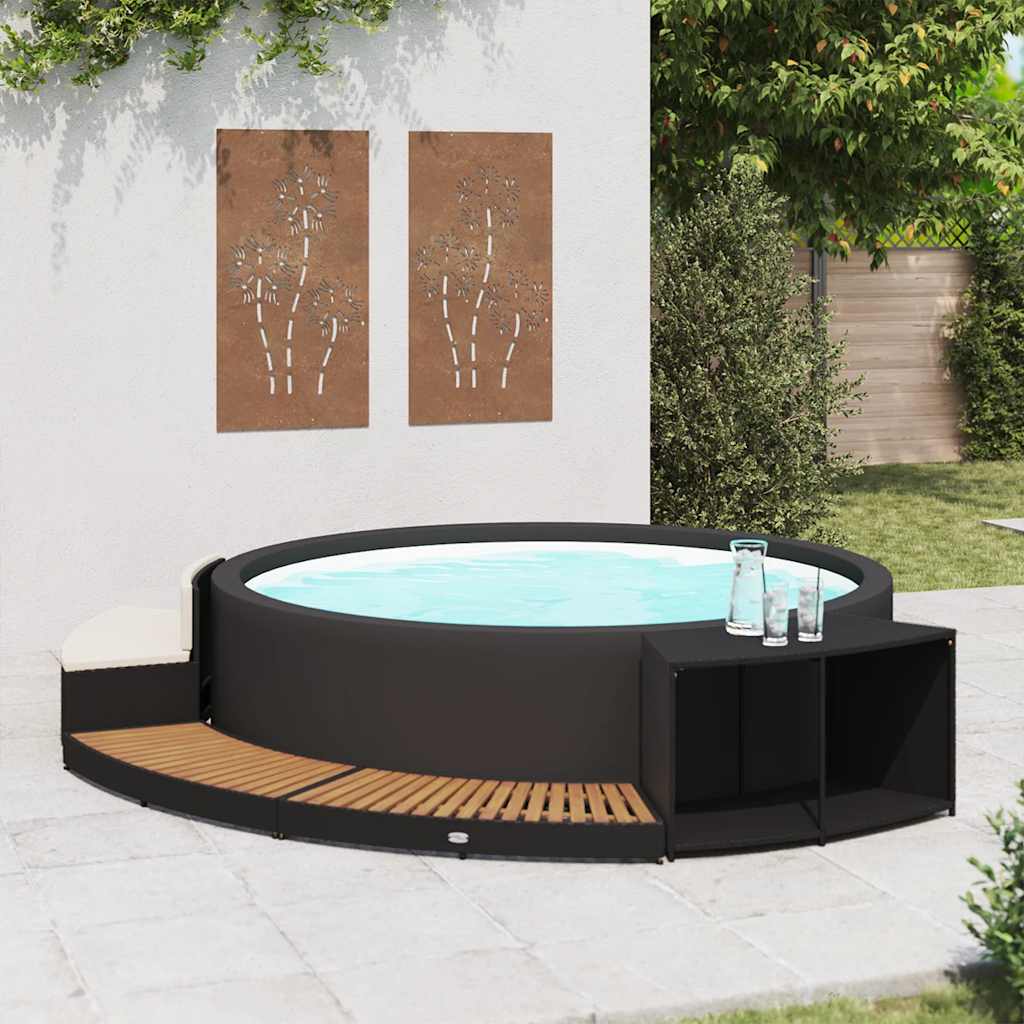 vidaXL Whirlpool-Umrandung Schwarz Poly Rattan & Massivholz Akazie