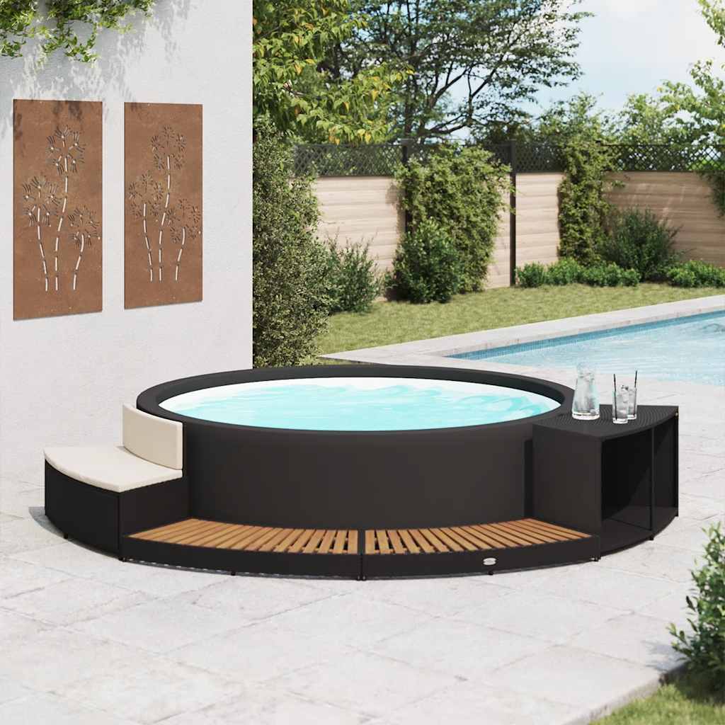 vidaXL Whirlpool-Umrandung Schwarz Poly Rattan & Massivholz Akazie