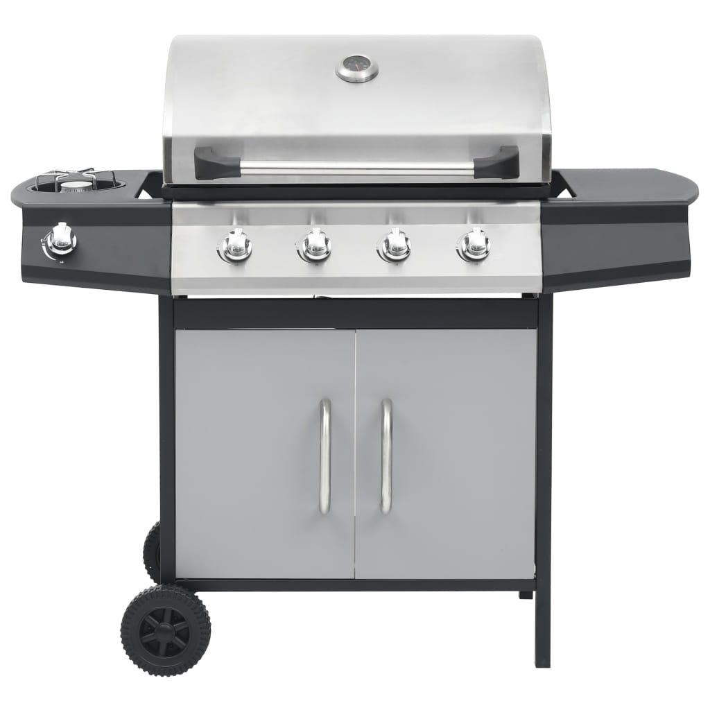 vidaXL Gasgrill 4+1 Flammen Schwarz und Silbern Stahl & Edelstahl
