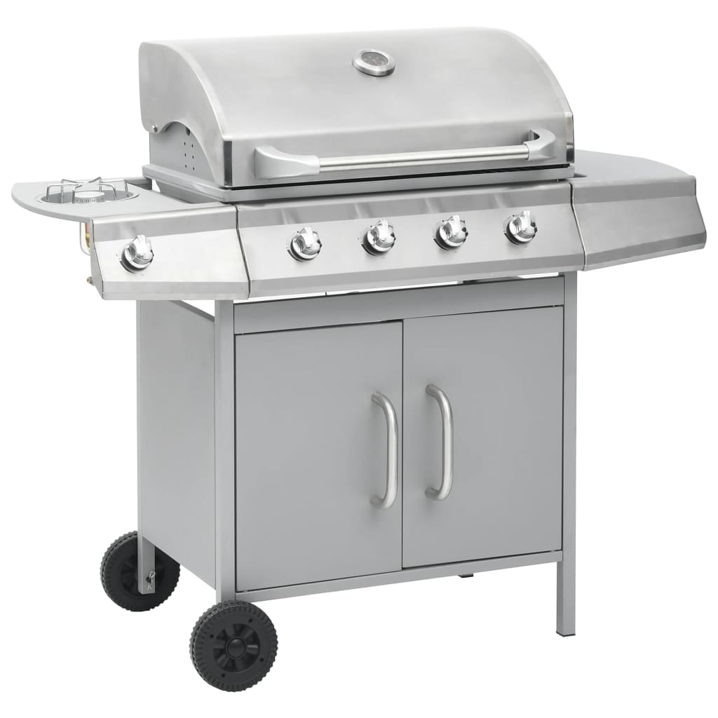 vidaXL Gasgrill 4+1 Flammen Silbern Edelstahl