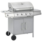 vidaXL Gasgrill 4+1 Flammen Silbern Edelstahl