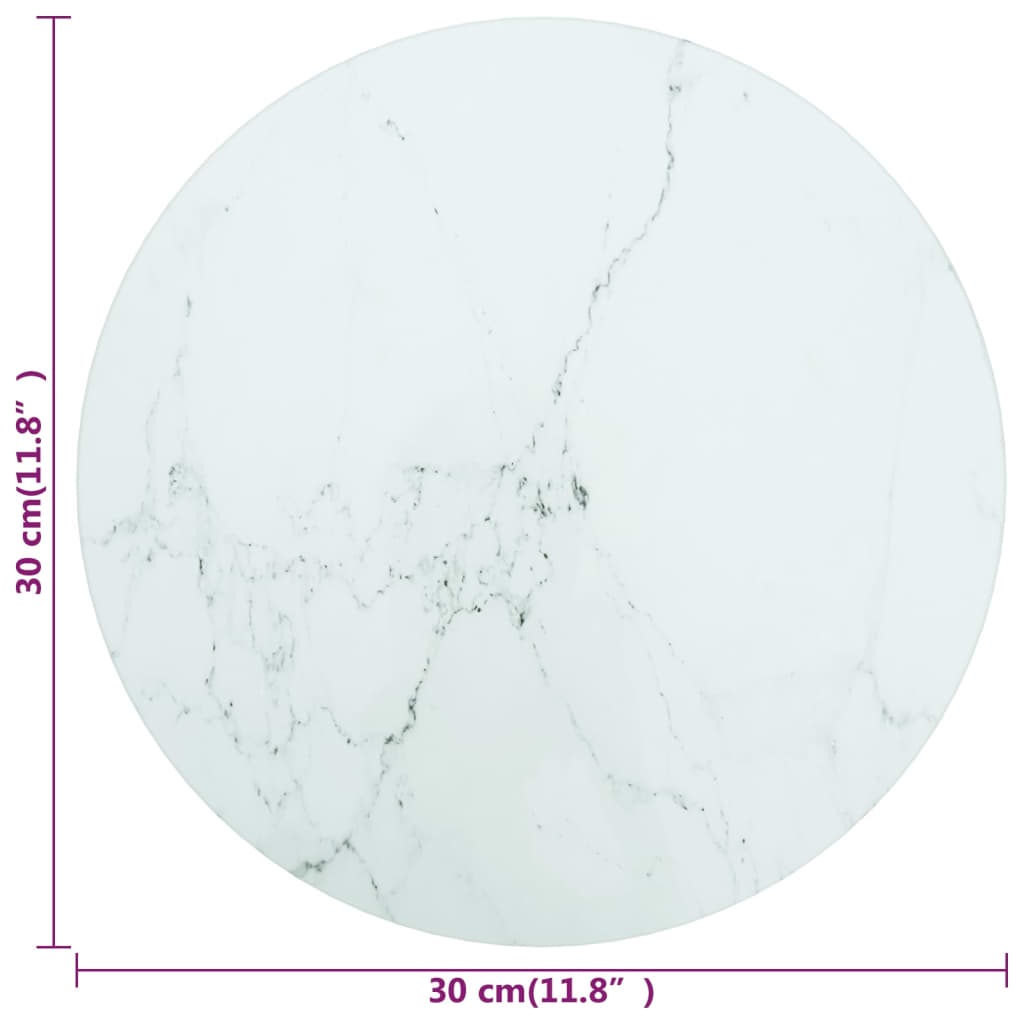 vidaXL Tischplatte Weiß Ø30x0,8 cm Hartglas in Marmoroptik
