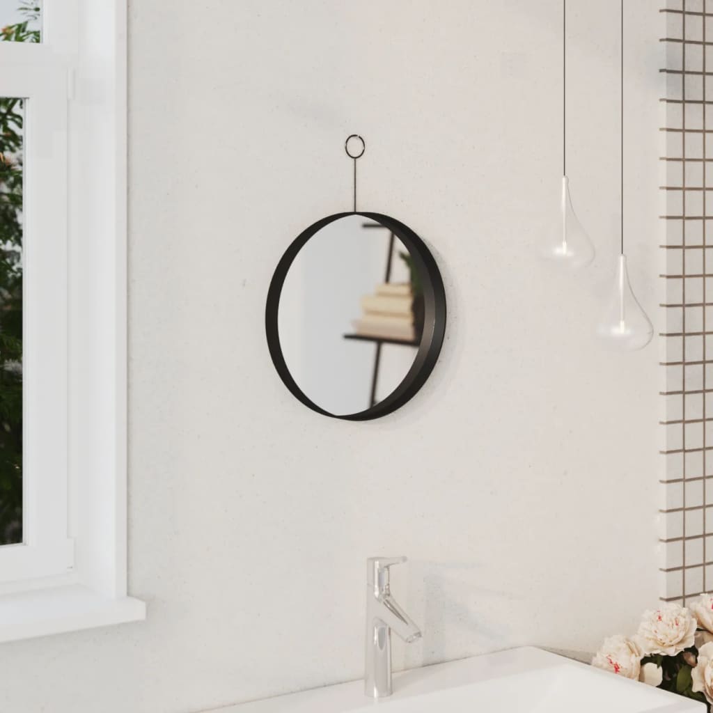 vidaXL Hängespiegel mit Haken Schwarz 30 cm